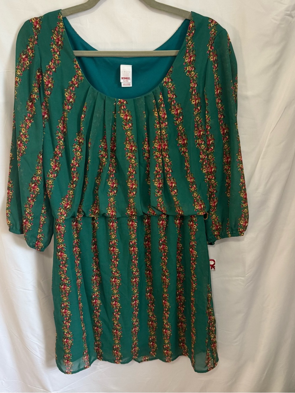 Hippie Gypsy Boho Teal Green Floral-Stripe Midi Dress
